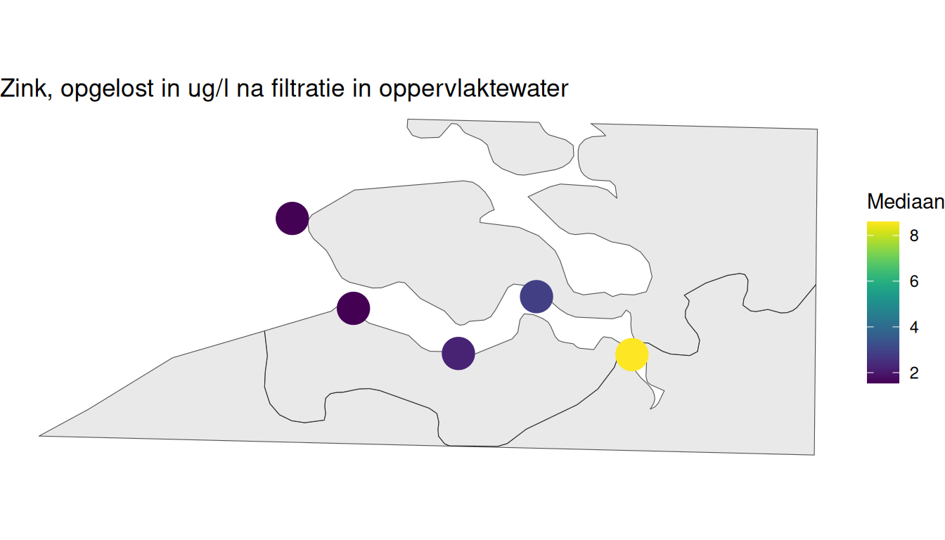 Mediaan van het totale zinkgehalte station berekend op alle beschikbare gegevens vanaf 1998.