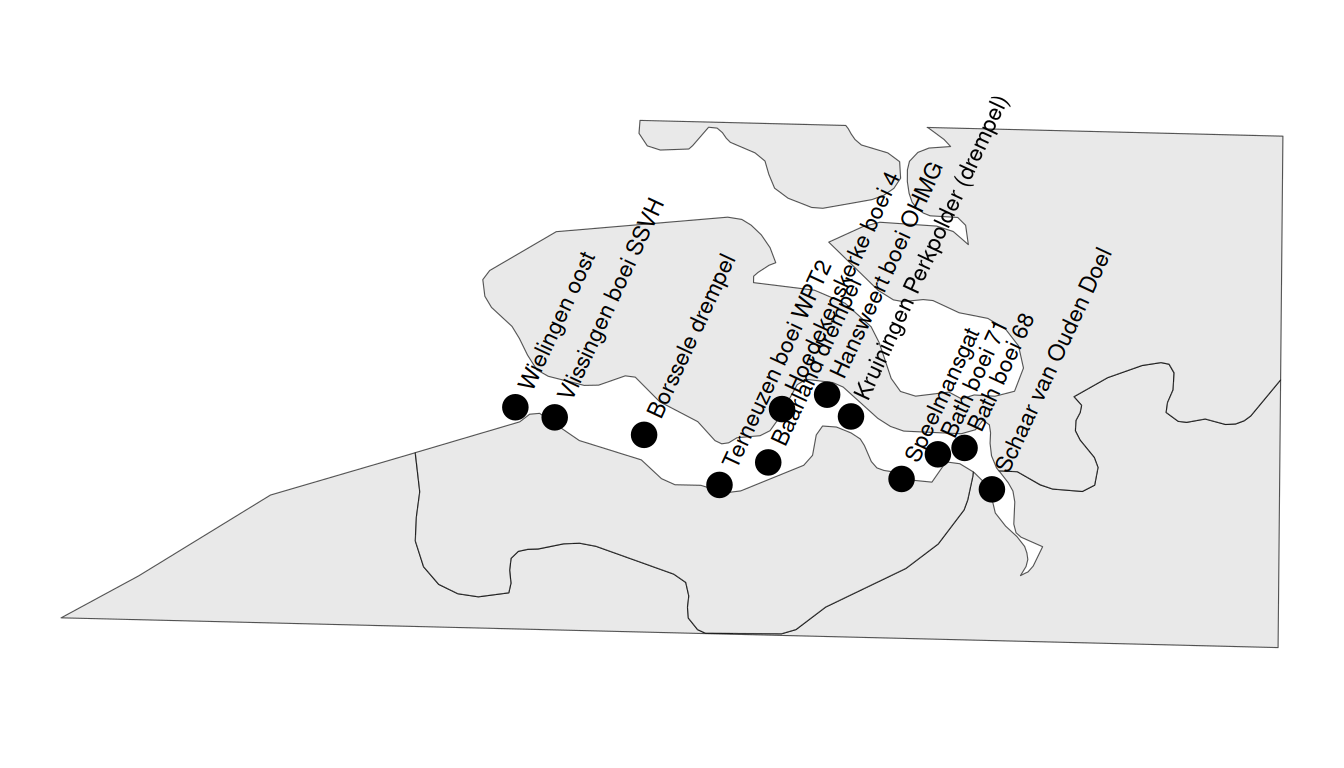 Ligging van de meetstations voor het bodemmateriaal