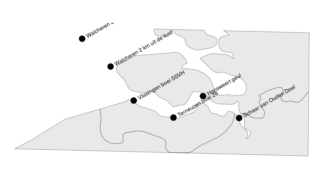 Ligging van de meetstations voor het oppervlaktewater.